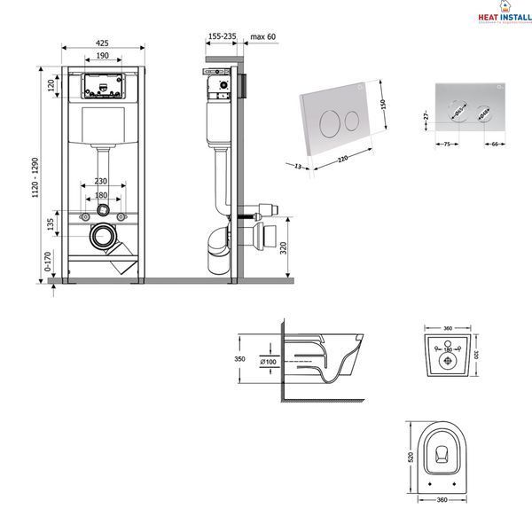 Готове рішення Qtap для ванної кімнати: підвісний унітаз Jay Ultra Quiet 520x360x320 + комплект інсталяції Nest 4 в 1 (кругла клавіша Satin) SD00054313 фото