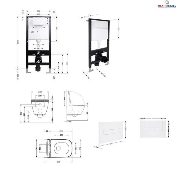 Готове рішення Qtap для ванної кімнати: підвісний унітаз Crow Rimless 520x360x290 + комплект інсталяції Standard (лінійна клавіша White) SD00057749 фото