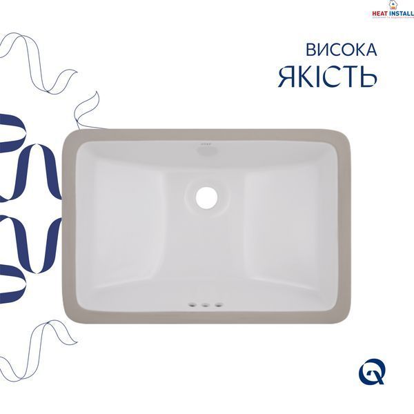 Комплект Qtap Stork: Раковина врізна прамокутна 535x365x190 мм White + Донний клапан PU02O SD00053417 фото