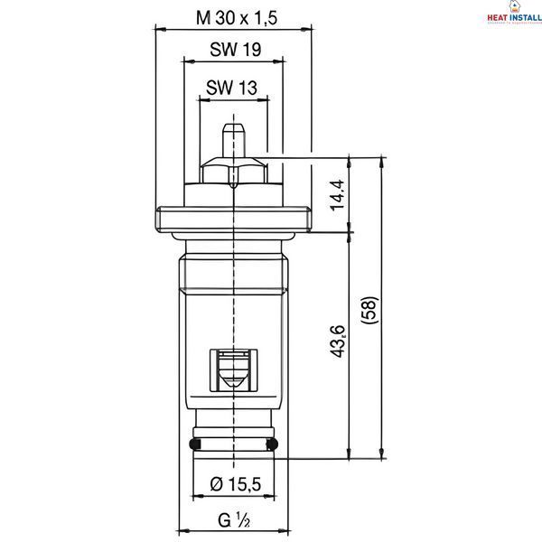 Клапан INNER під термоголовку М30x1,5 панельного радіатора 1/2&Prime;З IIM30 CRISTAL (в трубу) 000022029 фото