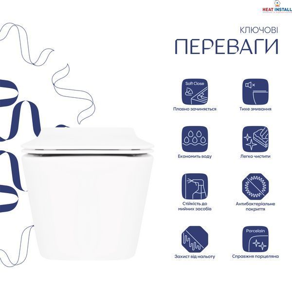 Унітаз підвісний Qtap Crow Rimless безобідковий з сідінням Soft-close QT05335170W SD00036222 фото