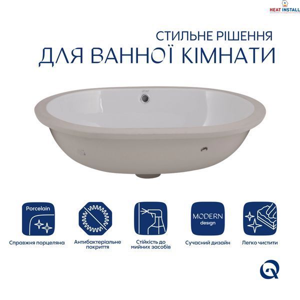 Комплект Qtap Stork: Раковина врізна овальна 570x390x210 мм White + Донний клапан PU02O SD00053418 фото