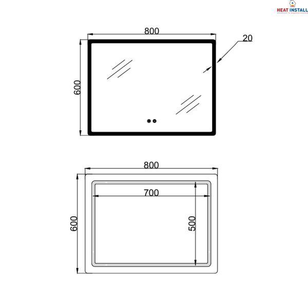 Дзеркало Lidz Orion (OR2) 800х600 з LED-підсвічуванням Touch, з антизапотіванням, з димером, рег. яскравості LDOR80060049294 SD00055418 фото