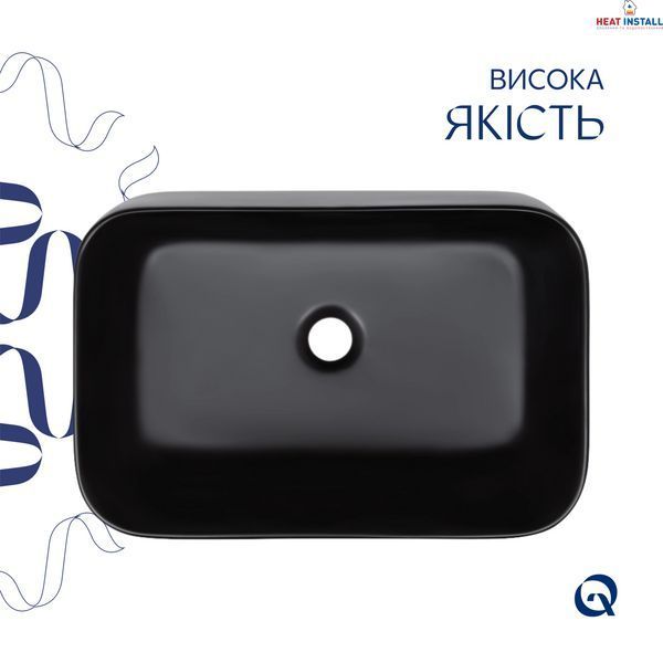 Комплект Qtap Scorpio: Раковина накладна прамокутна 550х390х120 мм Matt Black + Донний клапан PU03 SD00053422 фото