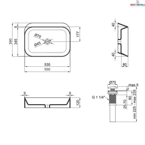 Комплект Qtap Scorpio: Раковина накладна прамокутна 550х390х120 мм Matt Black + Донний клапан PU03 SD00053422 фото