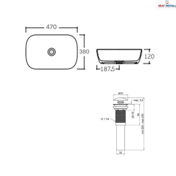 Комплект Qtap Aquarius: Раковина накладна прамокутна 470x380x120 мм White + Донний клапан PU02 SD00053419 фото
