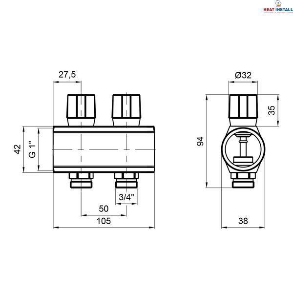 Колектор&nbsp;Icma&nbsp;з&nbsp;регулювальними&nbsp;вентилями&nbsp;1" 2 виходи №1105 (Red) SD00049594 фото