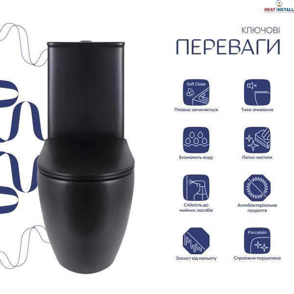 Унітаз підлоговий Qtap Robin Ultra Quiet безобідковий з сидінням Soft-close MATT BLACK QT13226083AMB SD00052566 фото