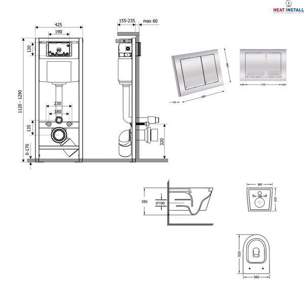 Готове рішення Qtap для ванної кімнати: підвісний унітаз Swan Ultra Quiet 520x360x320 + комплект інсталяції Nest 4 в 1 (кругла клавіша Satin) SD00054315 фото