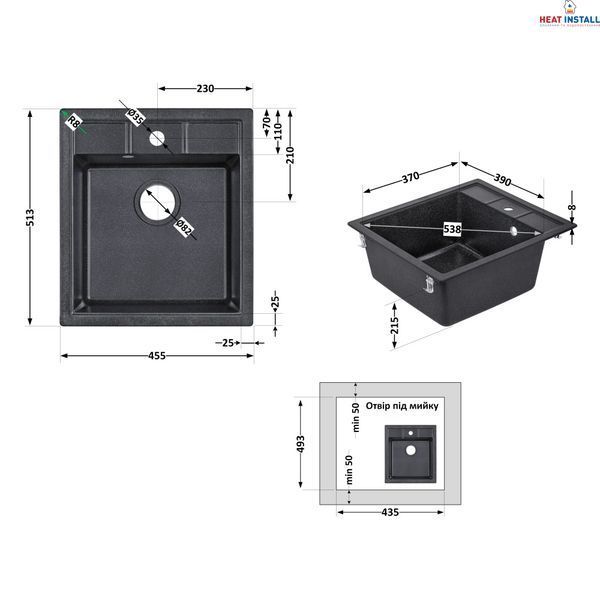 Кухонна мийка Lidz 460х515/200 BLA-03 (LIDZBLA03460515200) SD00042417 фото