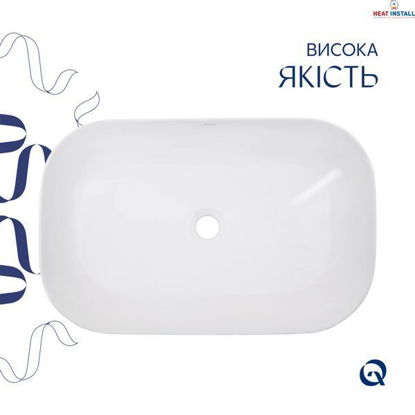 Комплект Qtap Robin: Раковина накладна прамокутна 600x390x150 мм White + Донний клапан PU02 SD00053421 фото