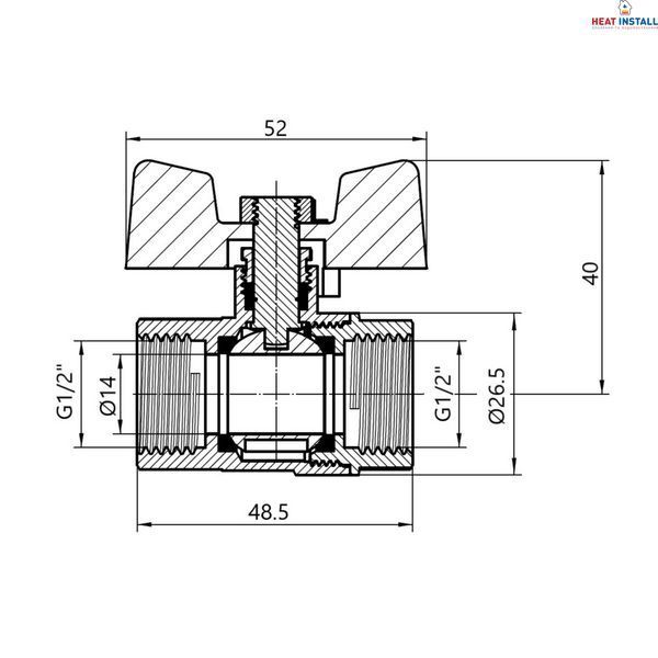 Кран кульовий Thermo Alliance Standart 1/2" ВР для газу (метелик) SD602NG15PN40 SD00021341 фото