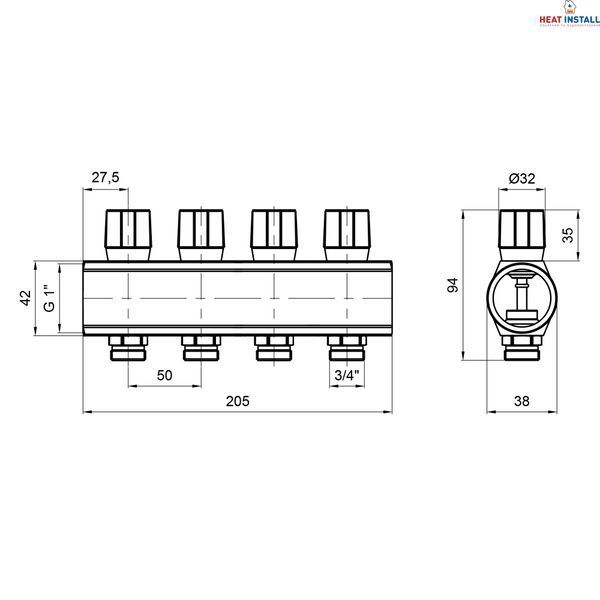 Колектор&nbsp;Icma&nbsp;з&nbsp;регулювальними&nbsp;вентилями&nbsp;1" 4 виходи №1105 (Red) SD00049596 фото