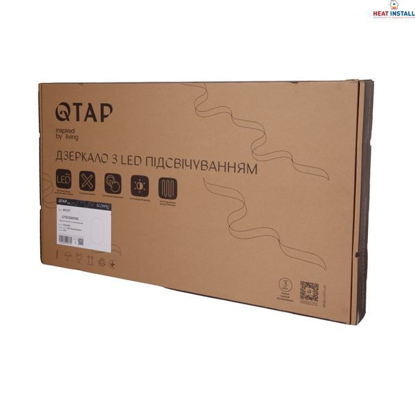 Дзеркало Qtap Scorpio (SC1) з LED-підсвічуванням Touch, з антизапотіванням, з димером, рег. темп. кольору (3000-6500K) Black QTSC500900 SD00055401 фото