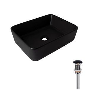 Комплект Qtap Tern: Раковина накладна прамокутна 480х370х135 мм Matt Black + Донний клапан PU03 SD00053424 фото