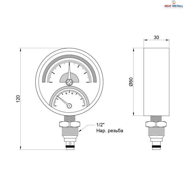 Термоманометр Thermo Alliance Standart 80 мм 1/2", нижнє підмикання SD1726B SD00021361 фото