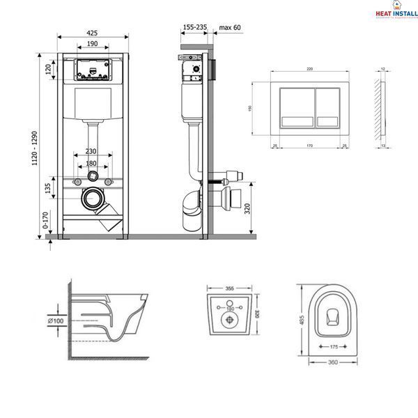 Готове рішення Qtap для ванної кімнати: підвісний унітаз Swan Ultra Quiet 485x360x320 + комплект інсталяції Nest 4 в 1 (квадратна клавіша Satin) SD00051273 фото