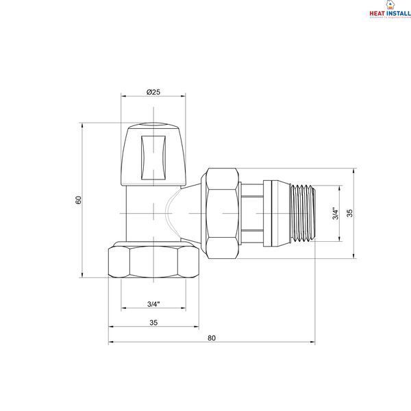 Кран радіаторний Icma 3/4" з антипротіканням кутовий без ручки №805+940 SD00023708 фото