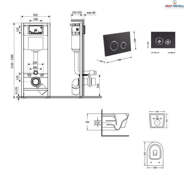 Готове рішення Qtap для ванної кімнати: підвісний унітаз Swan Ultra Quiet 520x360x320 + комплект інсталяції Nest 4 в 1 (кругла клавіша Matt Black) SD00054318 фото