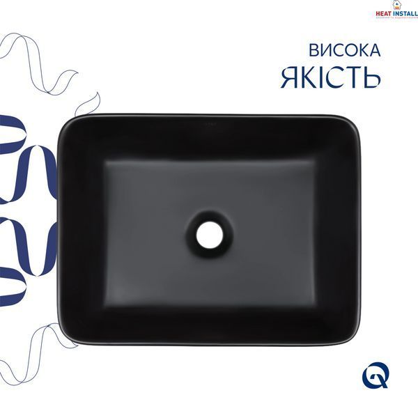 Комплект Qtap Tern: Раковина накладна прамокутна 480х370х135 мм Matt Black + Донний клапан PU03 SD00053424 фото