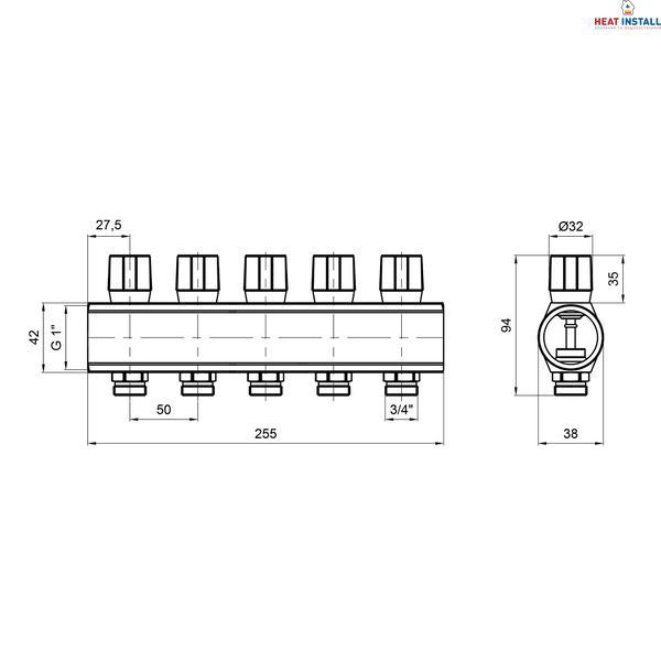 Колектор&nbsp;Icma&nbsp;з&nbsp;регулювальними&nbsp;вентилями&nbsp;1" 5 виходів №1105 (Red) SD00049597 фото