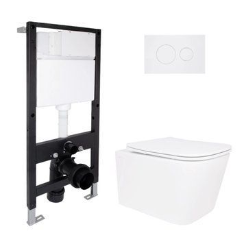 Готове рішення Qtap для ванної кімнати: підвісний унітаз Crow Ultra Quiet 485x340x290 + комплект інсталяції Standard (кругла клавіша White) SD00057734 фото