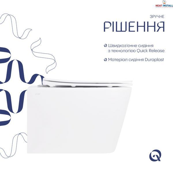 Унітаз підвісний Crow Rimless 485х340х330 мм, White, з сидінням Slim Duroplast/ Soft-close/ Quick Release QT05335171RW Qtap SD00054228 фото