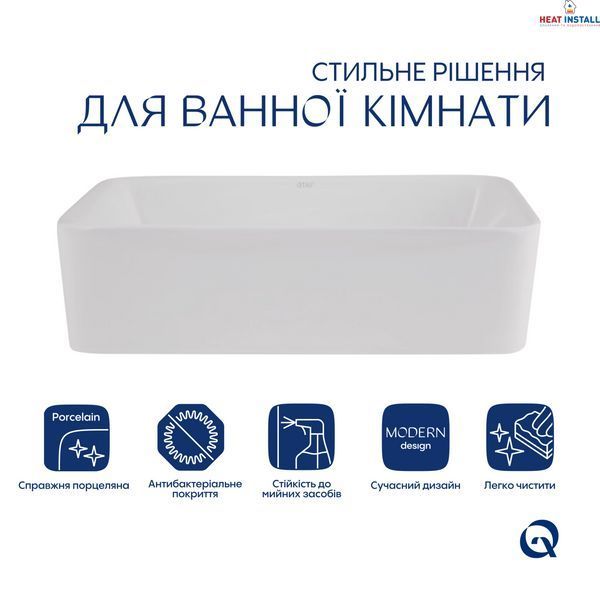 Комплект Qtap Tern: Раковина накладна прамокутна 480х370х135 мм White + Донний клапан PU02 SD00053425 фото