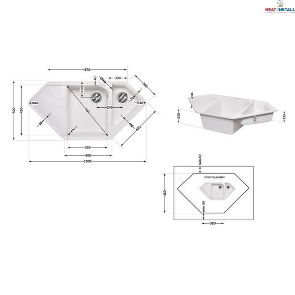 Кухонна мийка з додатковою чашею Lidz 1000x500/225 WHI-01 (LIDZWHI011000500225) SD00044511 фото