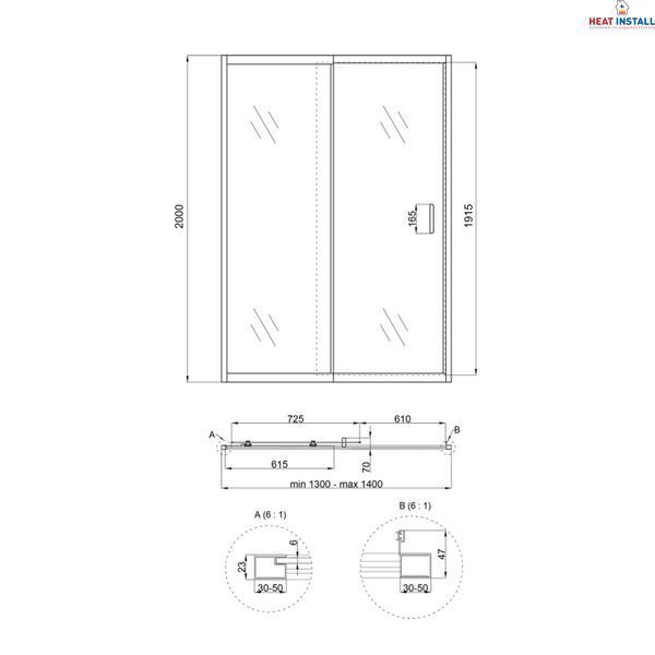 Душові двері в нішу Qtap Taurus CRM2013-14.C6 130-140x200 см, скло Clear 6 мм, покриття CalcLess SD00045298 фото
