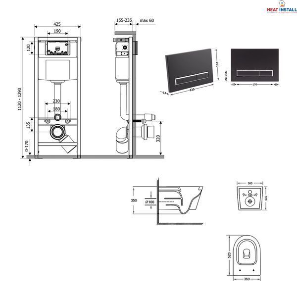 Готове рішення Qtap для ванної кімнати: підвісний унітаз Jay Ultra Quiet 520x360x320 + комплект інсталяції Nest 4 в 1 (лінійна клавіша Matt Black) SD00054319 фото