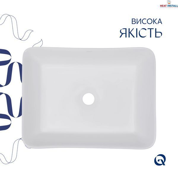 Комплект Qtap Tern: Раковина накладна прамокутна 480х370х135 мм White + Донний клапан PU02 SD00053425 фото