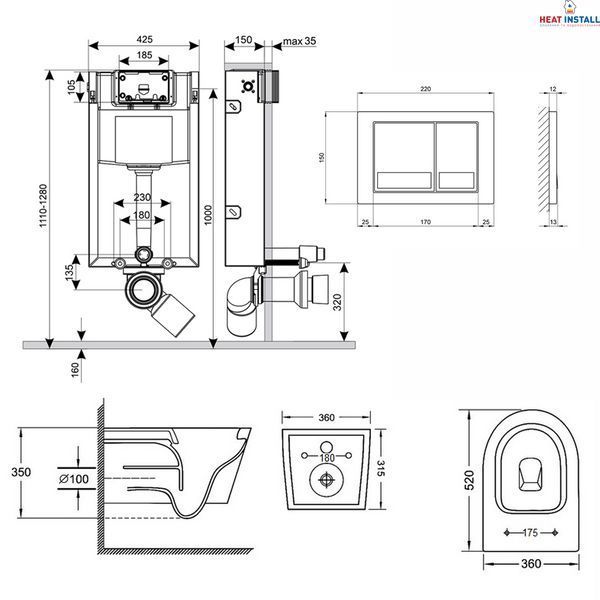 Готове рішення Qtap для ванної кімнати: підвісний унітаз Jay Rimless 520х360х320 + комплект інсталяції Nest 4 в 1 (квадратна клавіша Chrome) SD00042999 фото