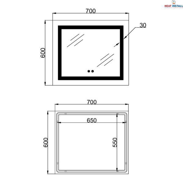 Дзеркало Lidz Kubis (KU1) 600х700 з LED-підсвічуванням Touch, з антизапотіванням, з димером, рег. яскравості LDKU60070049285 SD00055409 фото
