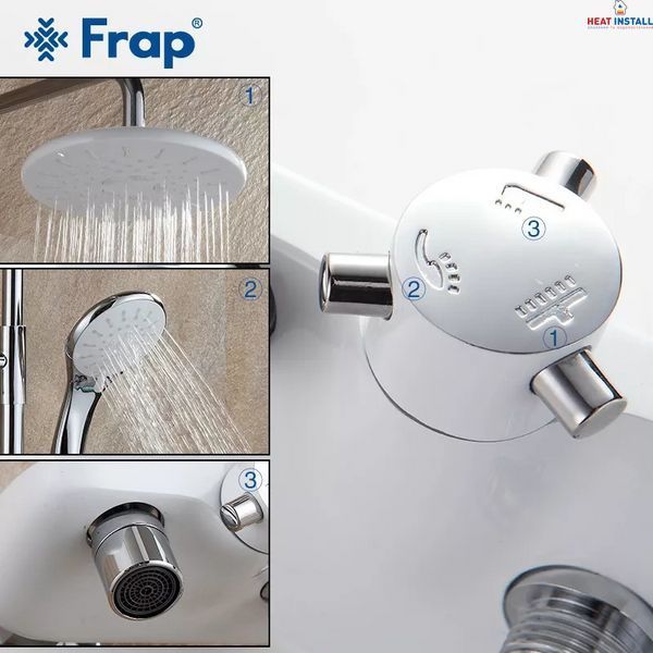 Душева система Frap F2431, поворотний вилив, лійка, білий/хром 1033769 фото