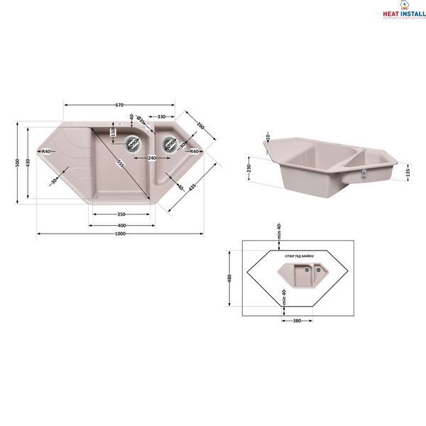 Кухонна мийка з додатковою чашею Lidz 1000x500/225 COL-06 (LIDZCOL061000500225) SD00044512 фото