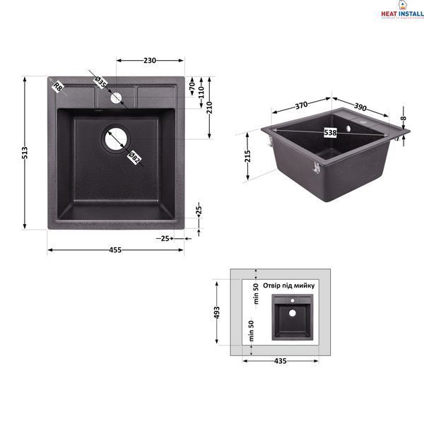Кухонна мийка Lidz 460х515/200 GRF-13 (LIDZGRF13460515200) SD00042424 фото