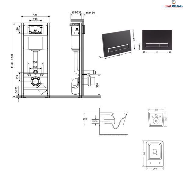 Готове рішення Qtap для ванної кімнати: підвісний унітаз Crow Ultra Quiet 520x360x290 + комплект інсталяції Nest 4 в 1 (лінійна клавіша Matt Black) SD00054320 фото