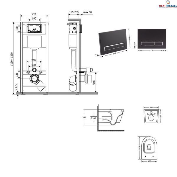 Готове рішення Qtap для ванної кімнати: підвісний унітаз Swan Ultra Quiet 520x360x320 + комплект інсталяції Nest 4 в 1 (лінійна клавіша Matt Black) SD00054321 фото