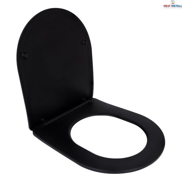 Сидіння для унітаза Qtap (Robin 490) 425x363x50 мм, Matt Black, з мікроліфтом Slim Duroplast, Quick Release QTSC179MB48676 SD00054800 фото