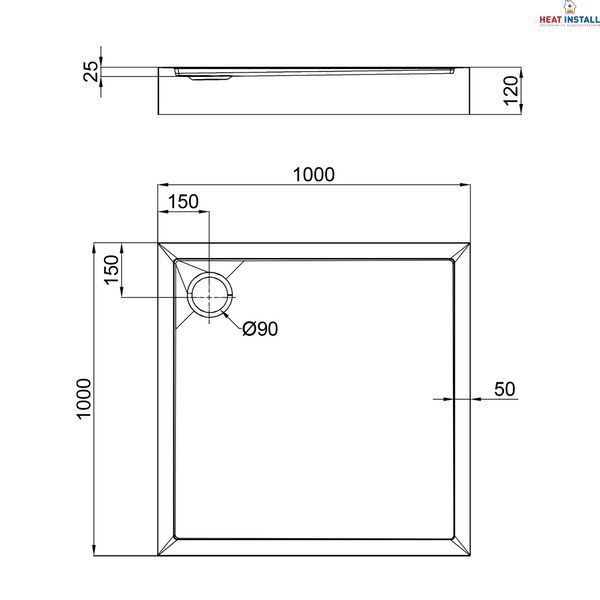 Душовий піддон Qtap Tern 301112 100x100x12 см + сифон SD00046989 фото