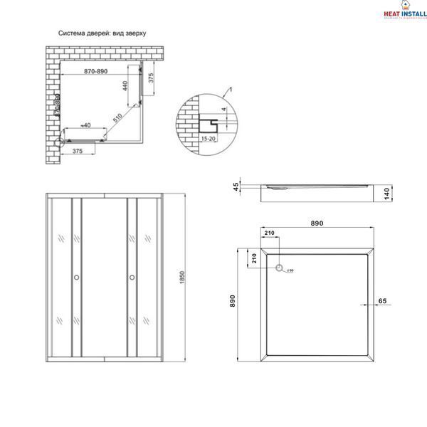 Душова кабіна Lidz Wawel SC90x90.SAT.LOW.FR, скло Frost 4 мм + Lidz Душовий піддон KAPIELKA ST90x90х14 SD00051441 фото