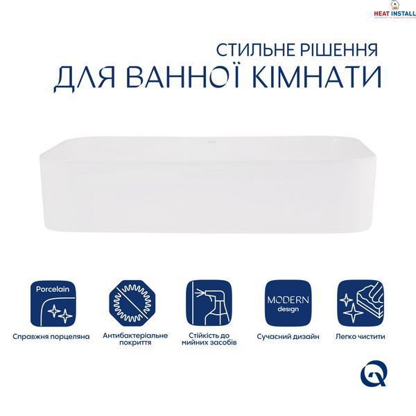 Комплект Qtap Tern: Раковина накладна прамокутна 610x350x135 мм WHITE + Донний клапан PU02 SD00053428 фото