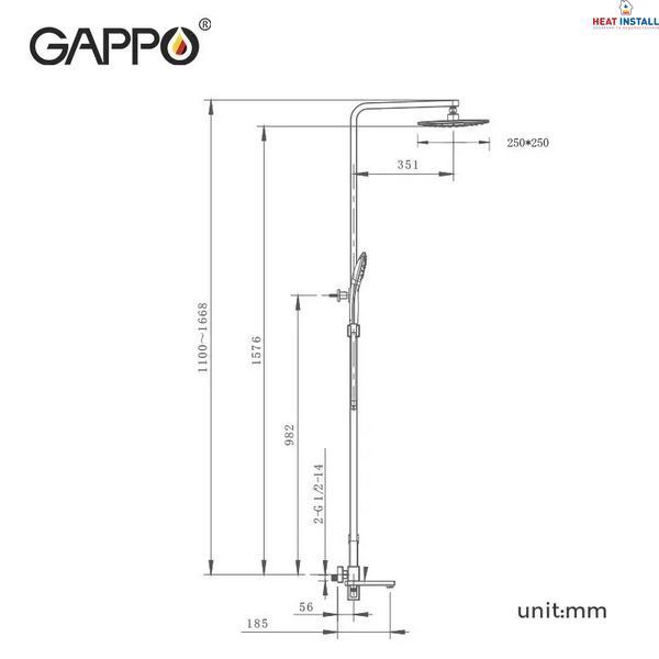Душова система GAPPO G2417-6, вилив - перемикач на лійку, чорний 1041637 фото