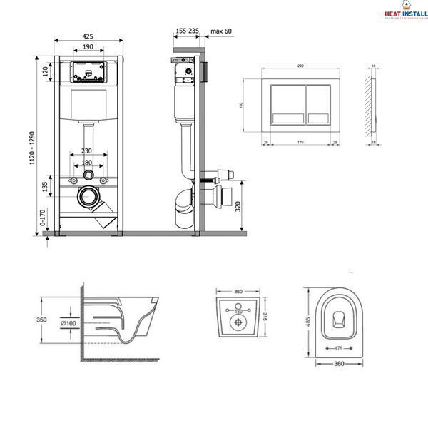 Готове рішення Qtap для ванної кімнати: підвісний унітаз Jay Ultra Quiet 485x360x320 + комплект інсталяції Nest 4 в 1 (квадратна клавіша Satin) SD00051259 фото
