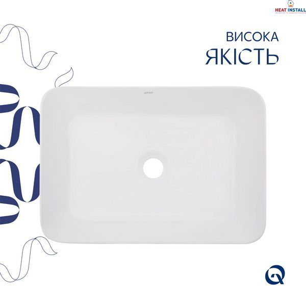 Комплект Qtap Virgo: Раковина накладна прамокутна 490х350х110 мм White + Донний клапан PU02 SD00053429 фото