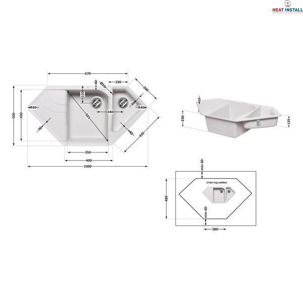Кухонна мийка з додатковою чашею Lidz 1000x500/225 STO-10 (LIDZSTO101000500225) SD00044514 фото