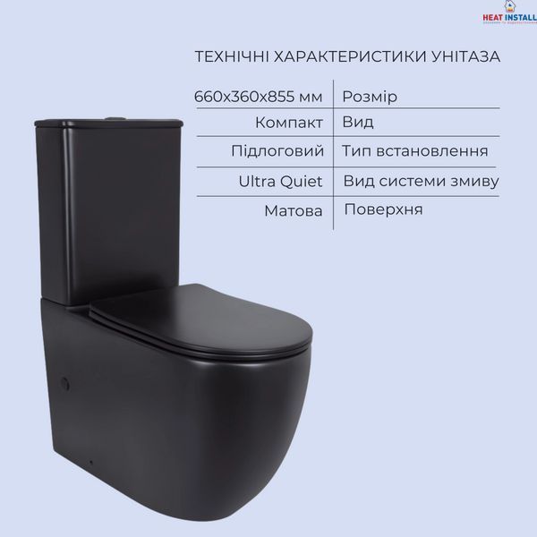 Акційний набір: Унітаз напольний Robin Ultra Quiet QT13226083AMB 660x360x855 Black + Біде напольне Robin QT13442141CMB 565x360x405 Black SD00054052 фото