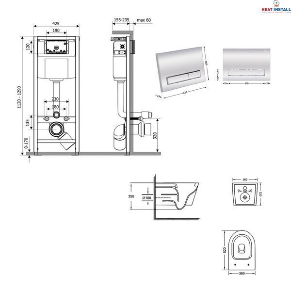 Готове рішення Qtap для ванної кімнати: підвісний унітаз Jay Ultra Quiet 520x360x320 + комплект інсталяції Nest 4 в 1 (лінійна клавіша Chrome) SD00054322 фото