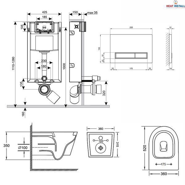 Готове рішення Qtap для ванної кімнати: підвісний унітаз Jay Rimless 520х360х320 + комплект інсталяції Nest 4 в 1 (лінійна клавіша White) SD00043003 фото